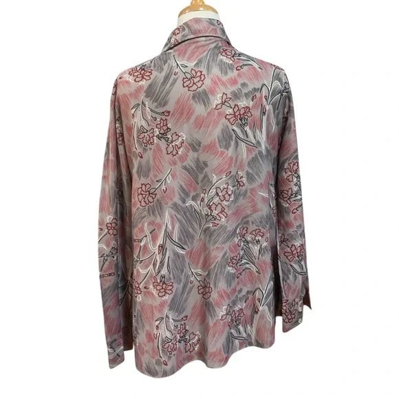 Vntg 70’s grey dagger collar button down shirt with red floral pattern Volup - Picture 5 of 8
